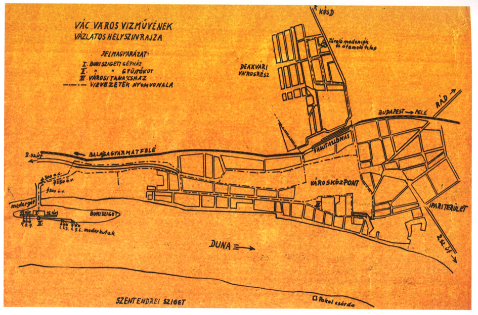 A váci vízmű vázlatos helyszínrajza 1928