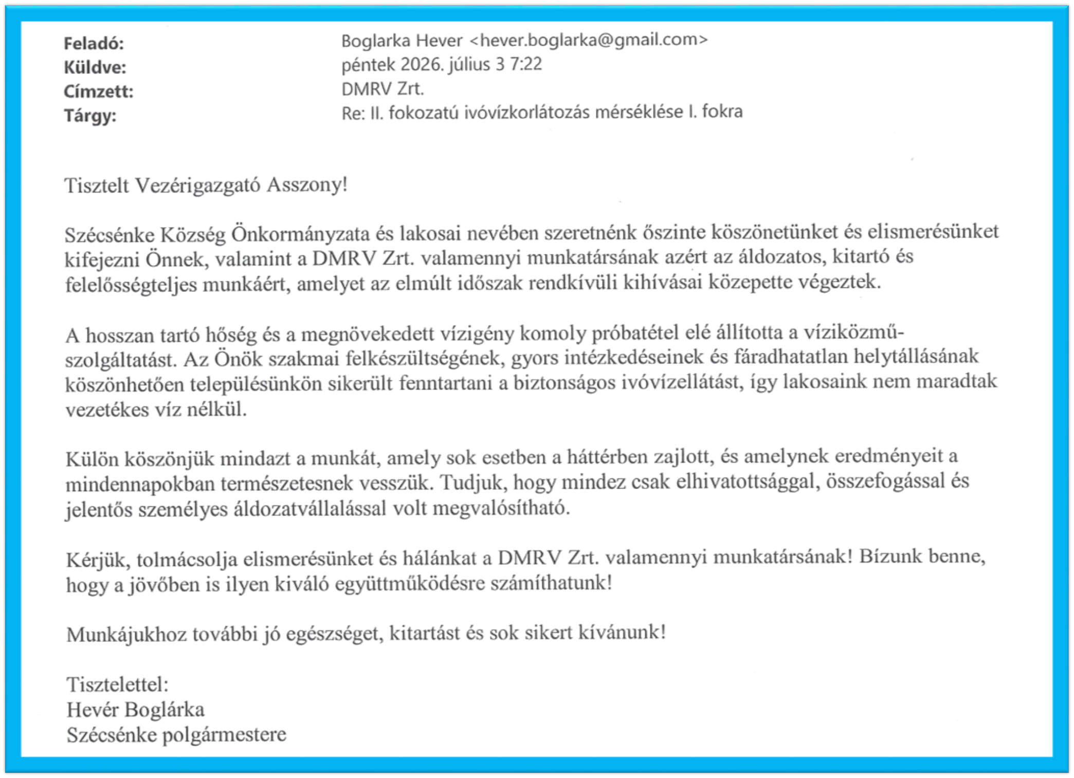 Köszönő levél